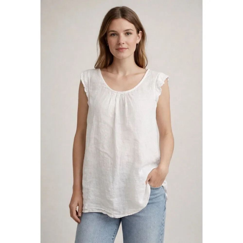 Terzo Millennio Italy 100% Linen White Tunic Top Women M Boho Lagenlook